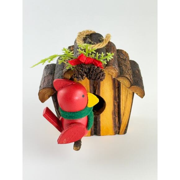 Avon Log Cabin Cutie Cardinal Ornament Vintage 1990s Christmas Tree Decor Box - Picture 4 of 10